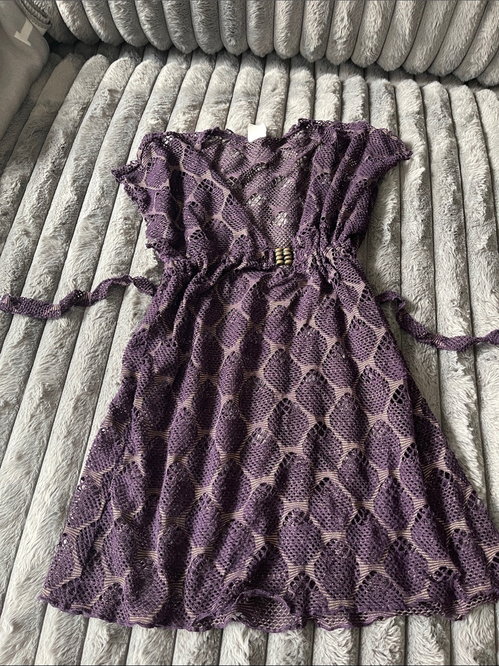 BECCA Purple Crochet Lace Mini Dress with Cinched Waist